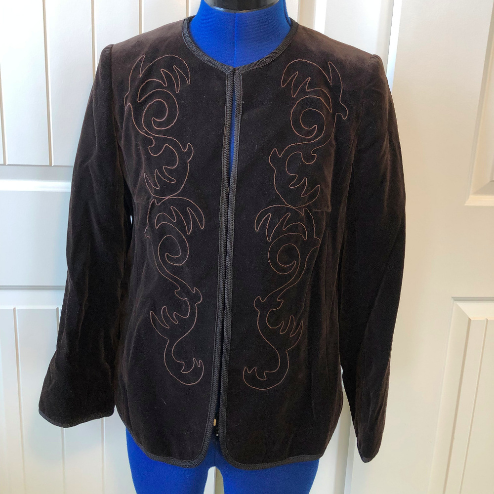 Lady's Brown Velvet Embroidered Jacket